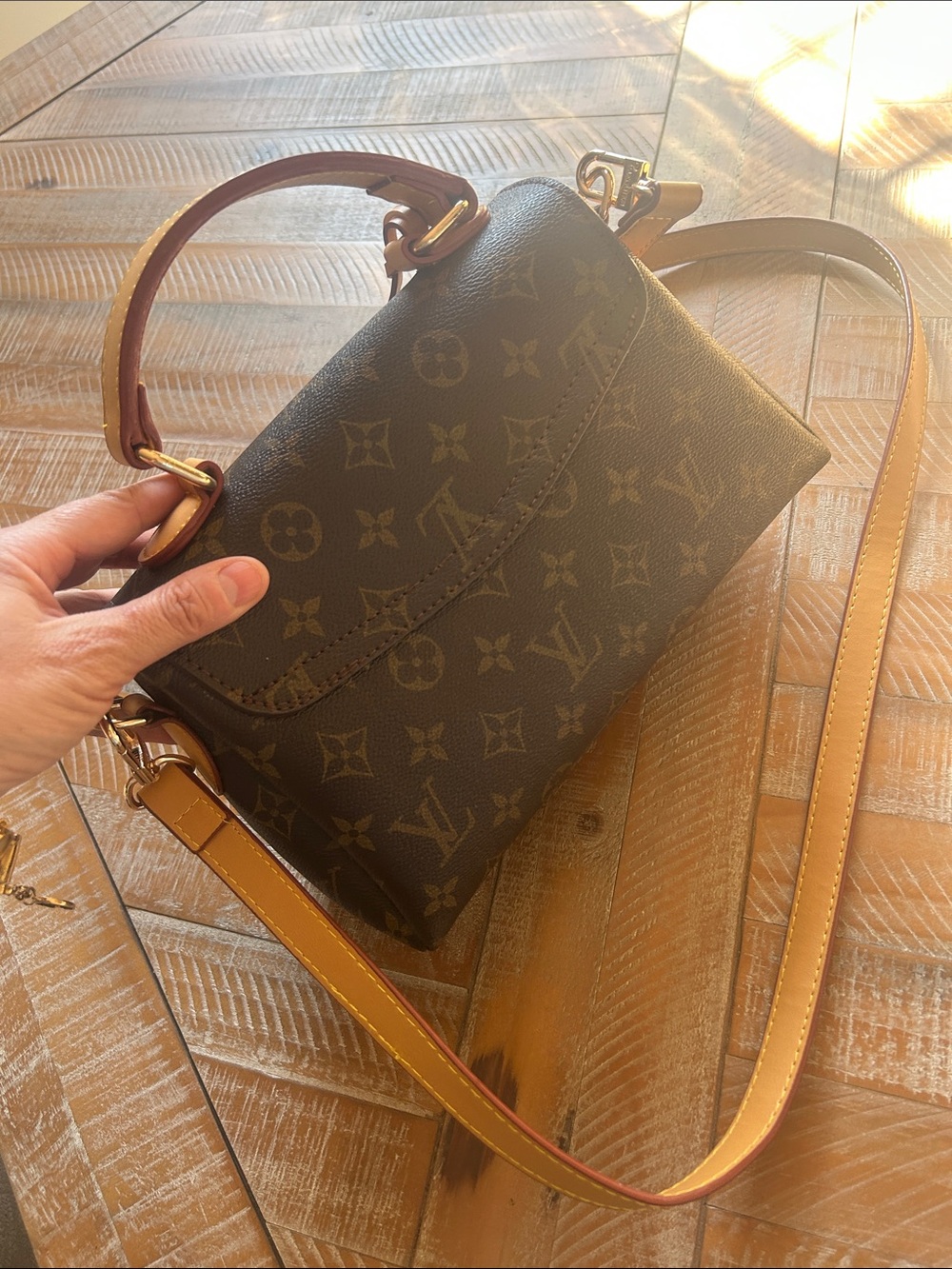 Louis Vuitton Monogram Top Handle Satchel in Brown with Natural Trim - Picture 5 of 10